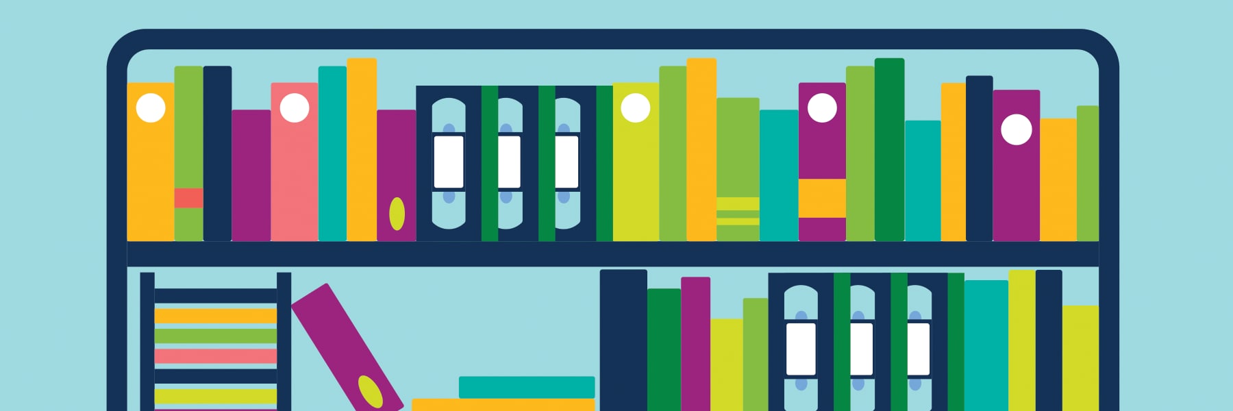 Illustration of a bookshelf and books