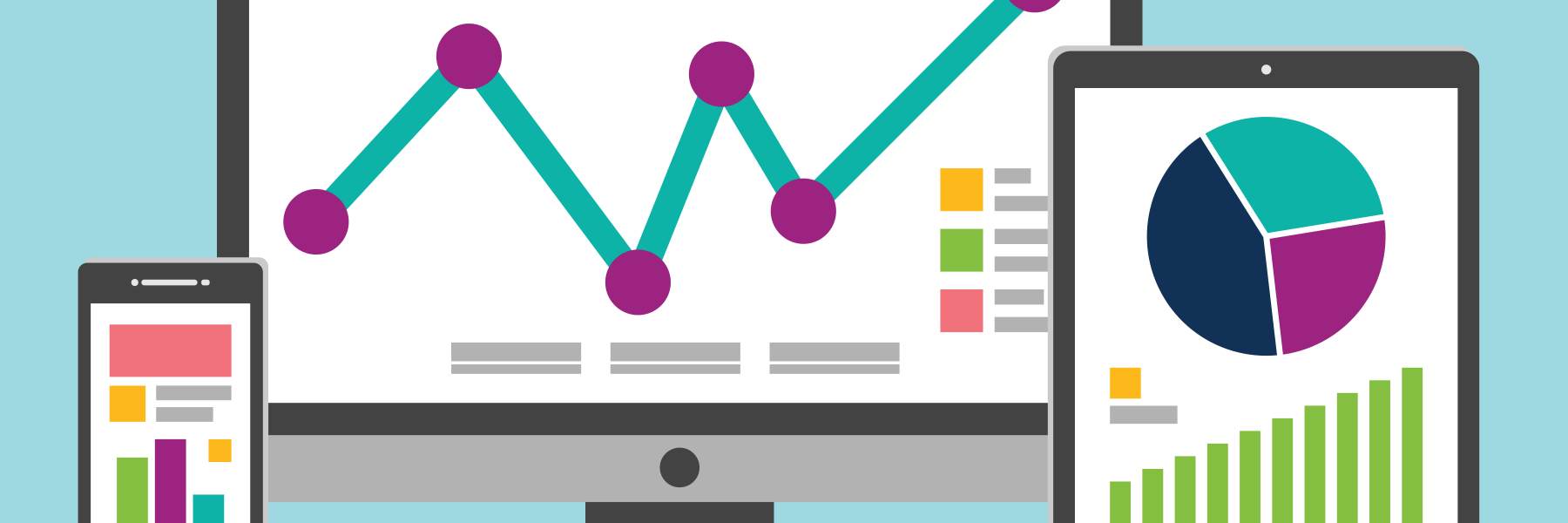 Illustration of mobile devices with graphs on the screen