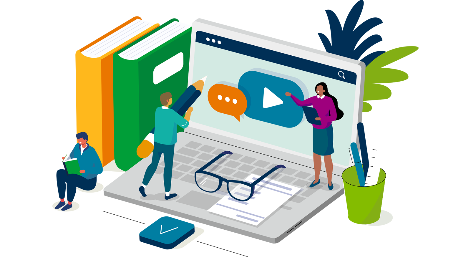 Illustration with people on laptop