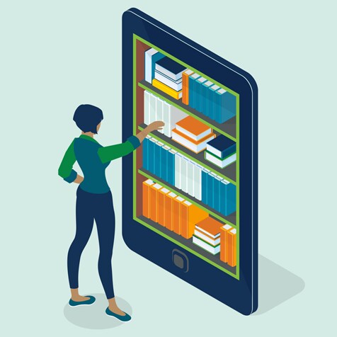 Illustration of woman with giant Ipad