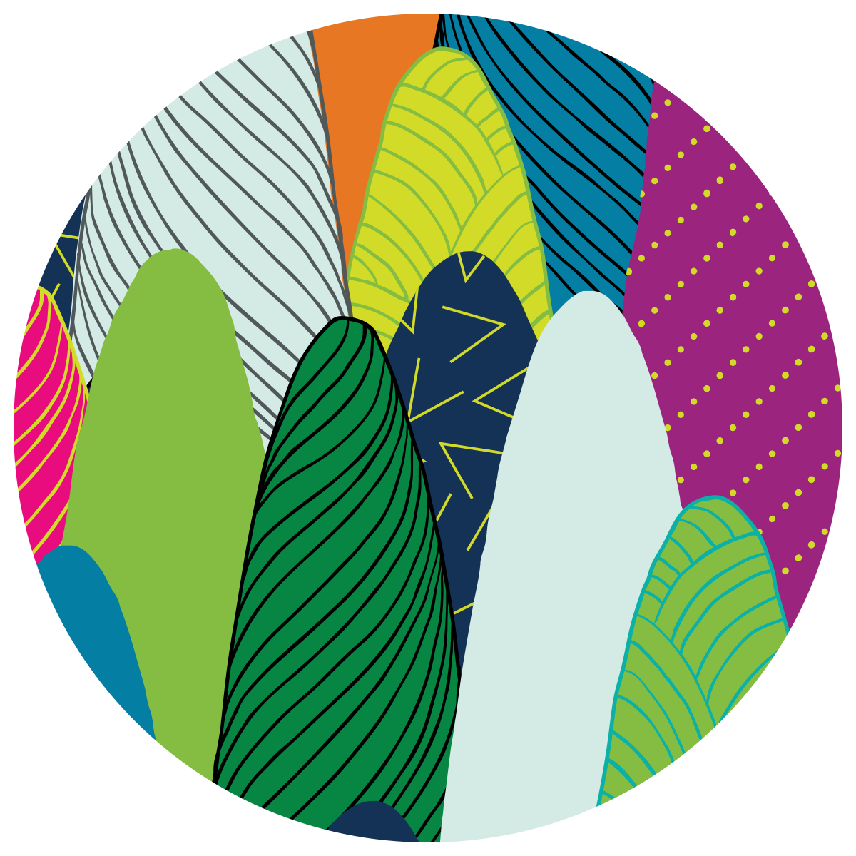 illustration of colorful trees inside of a circle