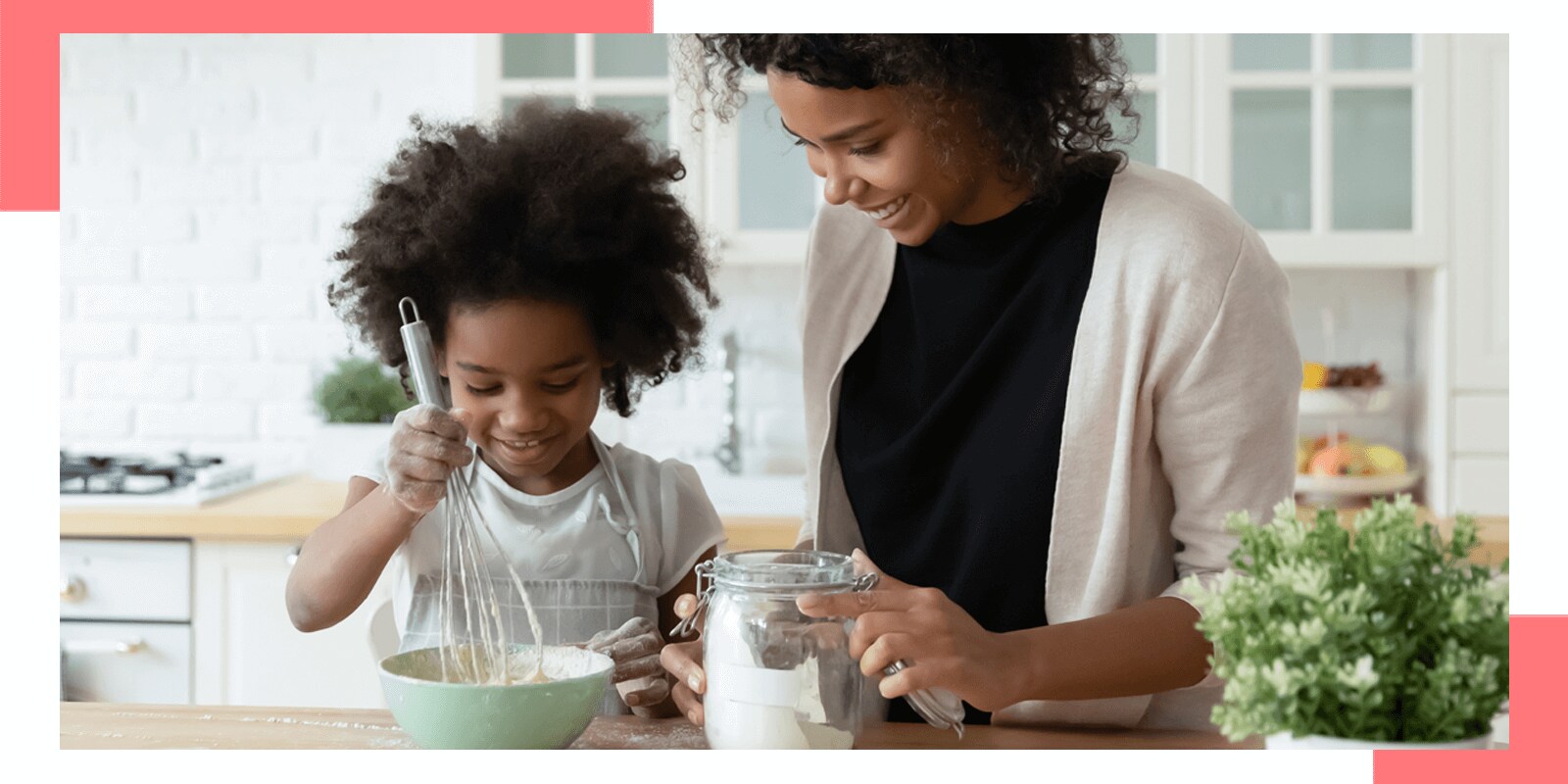 Daughter and mother mixing food