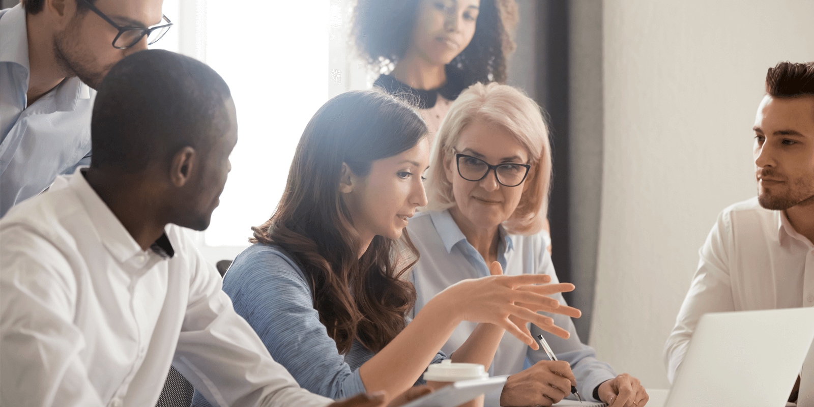 Diverse group of coworkers having a meeting