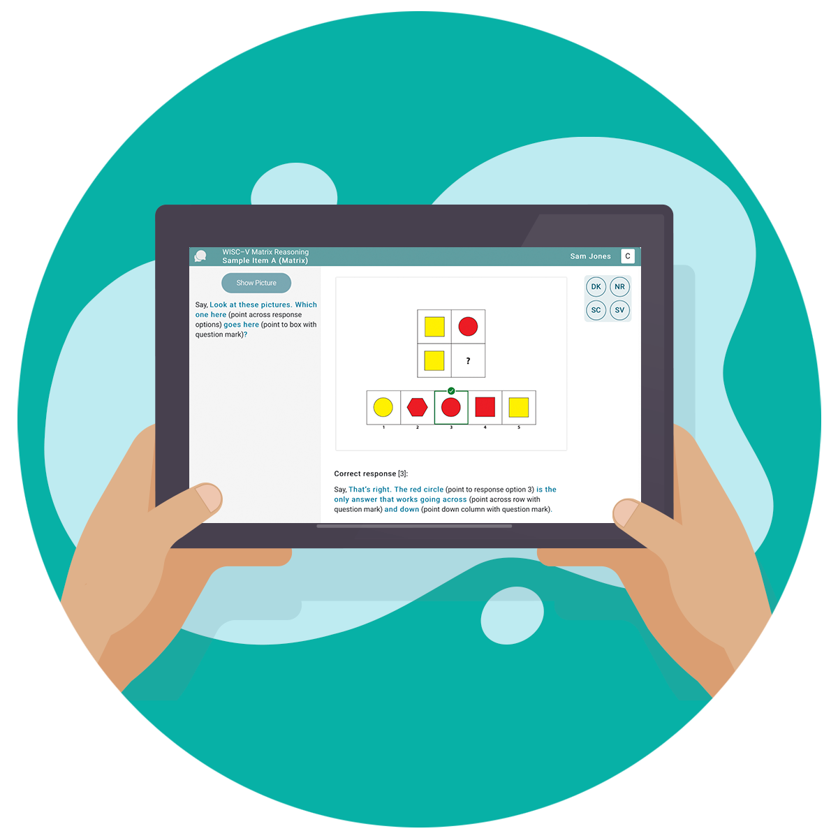 New Q-interactive app WISC-V sample subtest showing responsive corrective feedback 